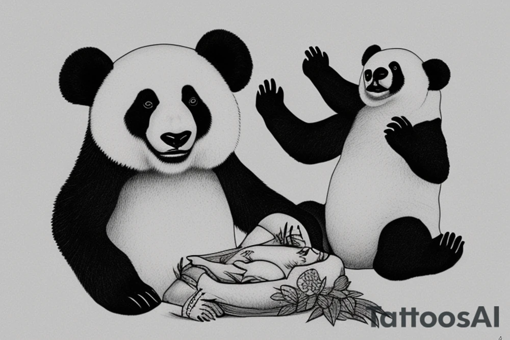 Giant panda protecting it's mother tattoo idea