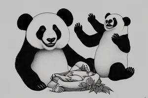 Giant panda protecting it's mother tattoo idea