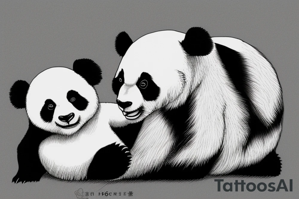 Giant panda protecting it's mother tattoo idea