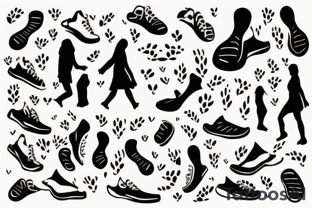 Script “if love could have saved you, you would have lived forever” with two pairs of trainers and footprints walking away tattoo idea