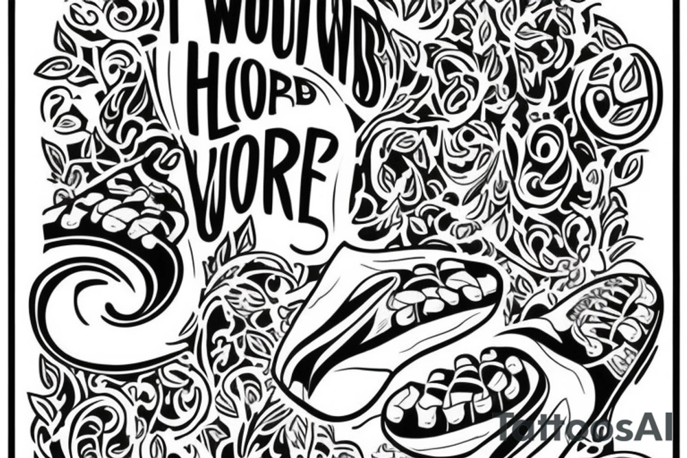 Script “if love could have saved you, you would have lived forever” with two pairs of trainers and footprints walking away tattoo idea