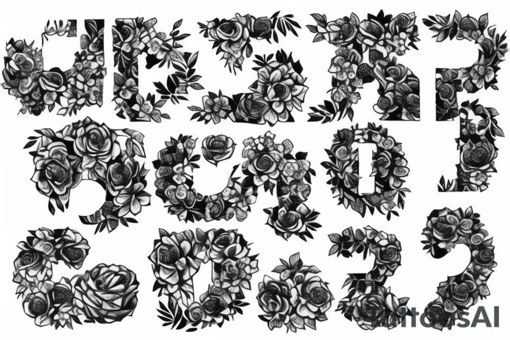 Number “3”, outlined in a nice font, with florals/vines wrapped around/ coming out of it tattoo idea