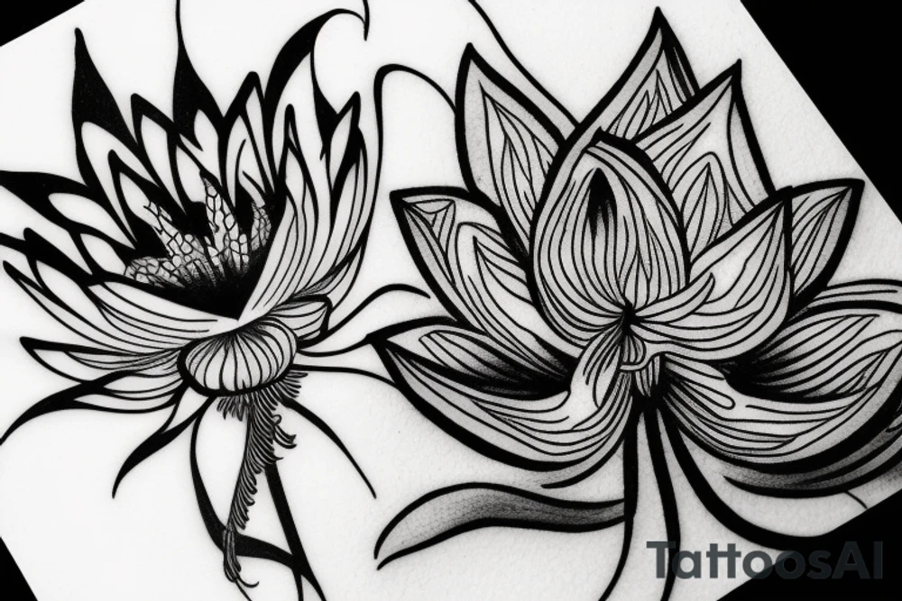 lotus flower with spider lily flower tattoo idea