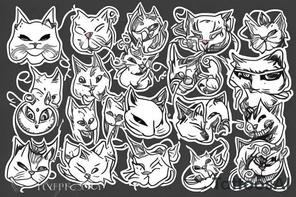 White demonic cat tattoo idea