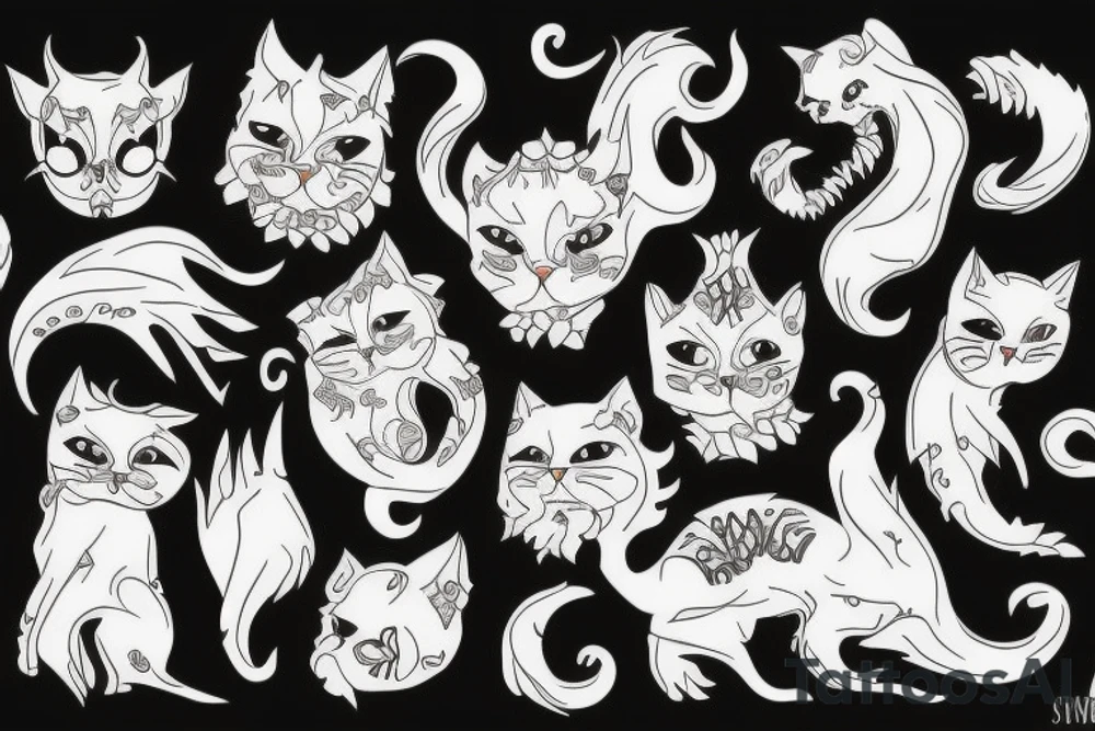 White demonic cat tattoo idea