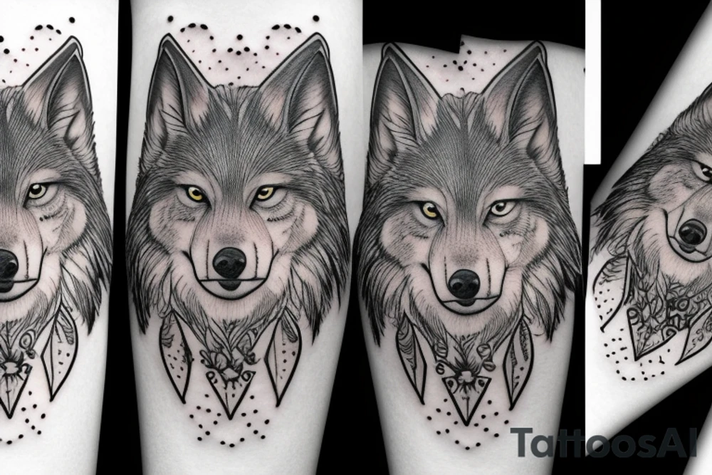 Wolf with cardinal looking down on it tattoo idea