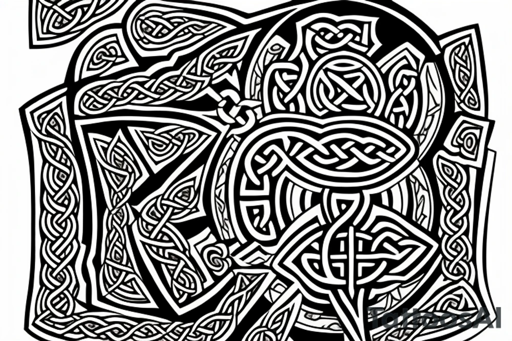 A Celtic cross surrounded by water and fire. tattoo idea