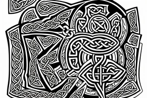 A Celtic cross surrounded by water and fire. tattoo idea