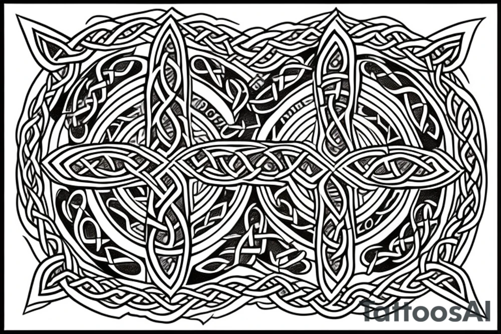 A Celtic cross surrounded by water and fire. tattoo idea