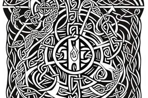 A Celtic cross surrounded by water and fire. tattoo idea