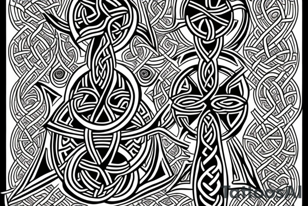 A Celtic cross surrounded by water and fire. tattoo idea