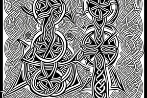A Celtic cross surrounded by water and fire. tattoo idea