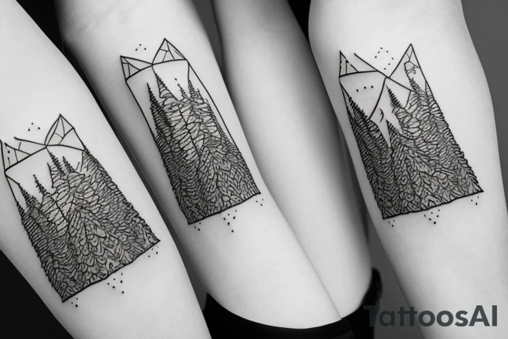 Pacific Northwest bear in the mountains with trees tattoo idea