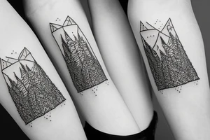 Pacific Northwest bear in the mountains with trees tattoo idea