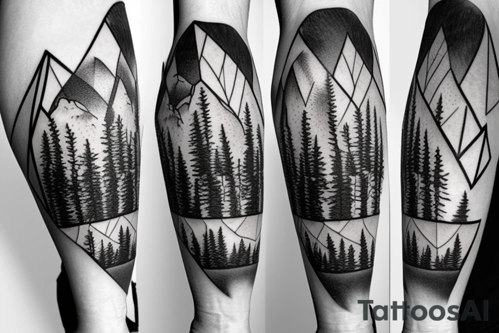 Pacific Northwest bear in the mountains with trees tattoo idea