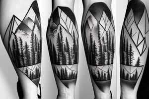 Pacific Northwest bear in the mountains with trees tattoo idea