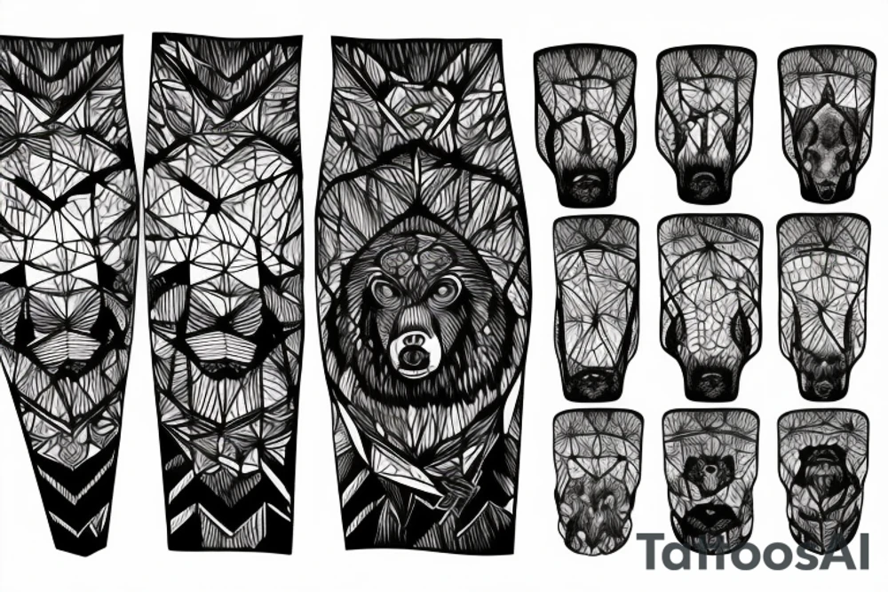 Bear in mountain with trees tattoo idea