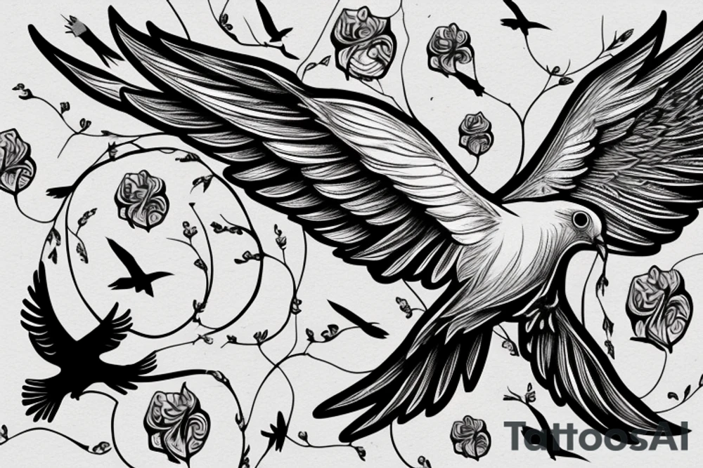 A dove and a crow flying around each other tattoo idea
