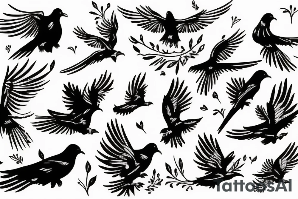 A dove and a crow flying around each other tattoo idea