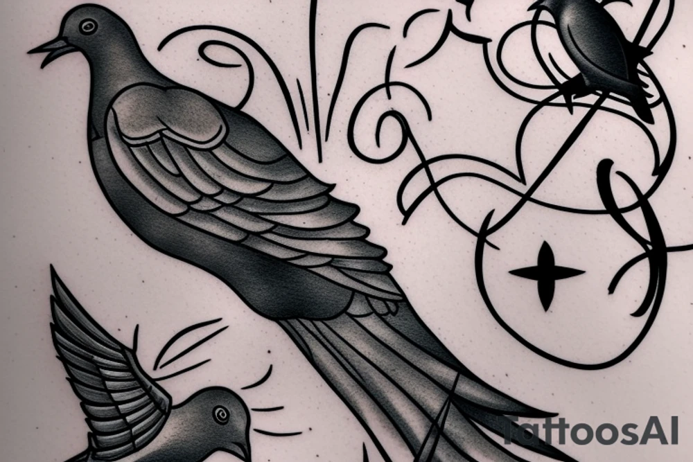 A dove and a crow flying around each other tattoo idea