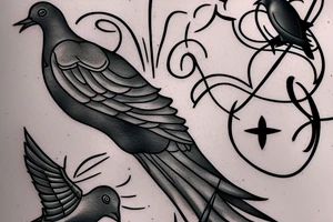 A dove and a crow flying around each other tattoo idea
