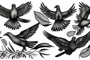 2 birds, a dove and a crow, both flying around each other tattoo idea