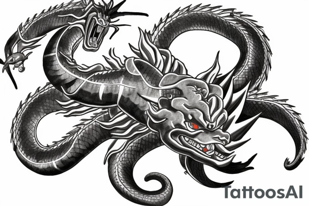 realistic shenron dragon with a 6th star dragon ball curled around it tattoo idea