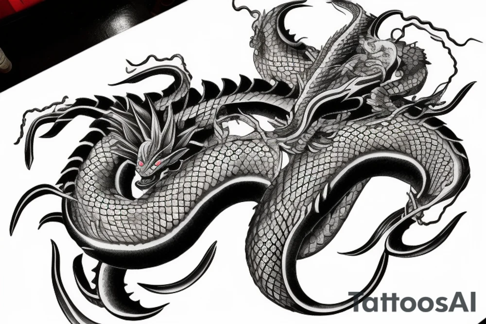 realistic shenron dragon with a 6th star dragon ball curled around it tattoo idea