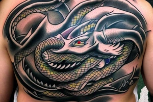 realistic shenron dragon with a 6th star dragon ball curled around it tattoo idea