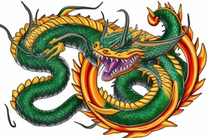 realistic shenron dragon with a 6th star dragon ball curled around it tattoo idea