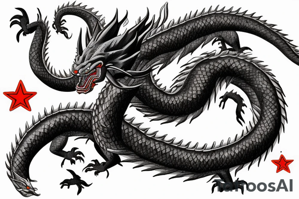 realistic shenron dragon with a 6th star dragon ball tattoo idea