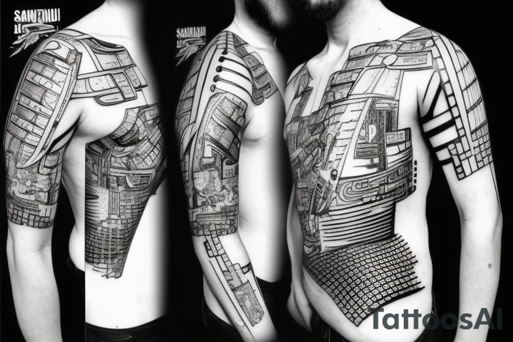 samurai in cyberpunk 2077 style tattoo idea