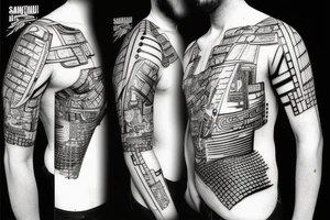samurai in cyberpunk 2077 style tattoo idea