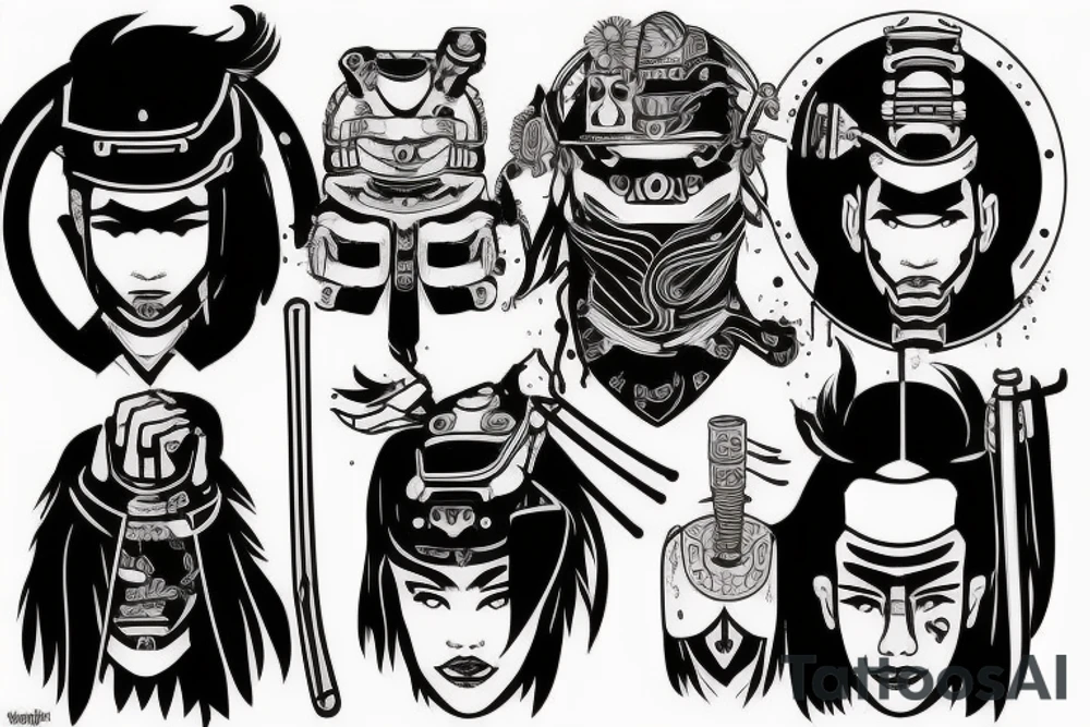 samurai in cyberpunk 2077 style tattoo idea