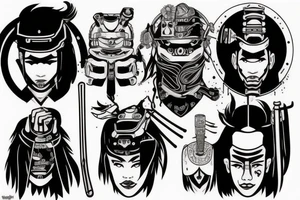 samurai in cyberpunk 2077 style tattoo idea