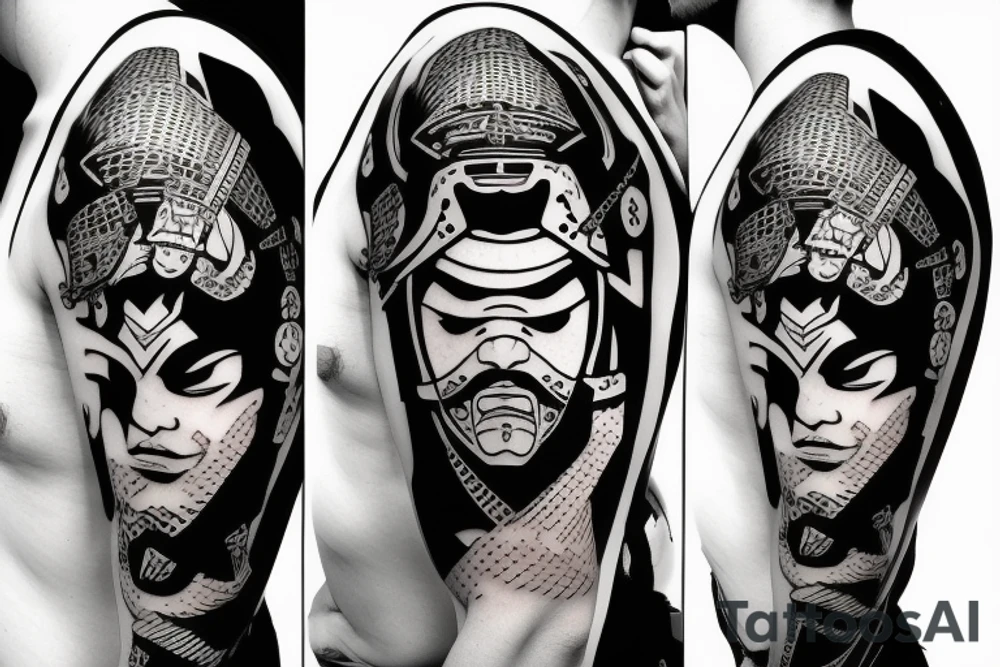 samurai mask in cyberpunk 2077 style tattoo idea