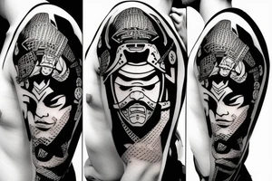 samurai mask in cyberpunk 2077 style tattoo idea