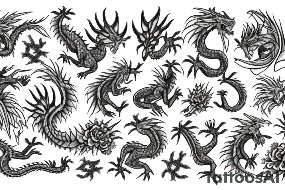 Dragon surrounded in flowers tattoo idea