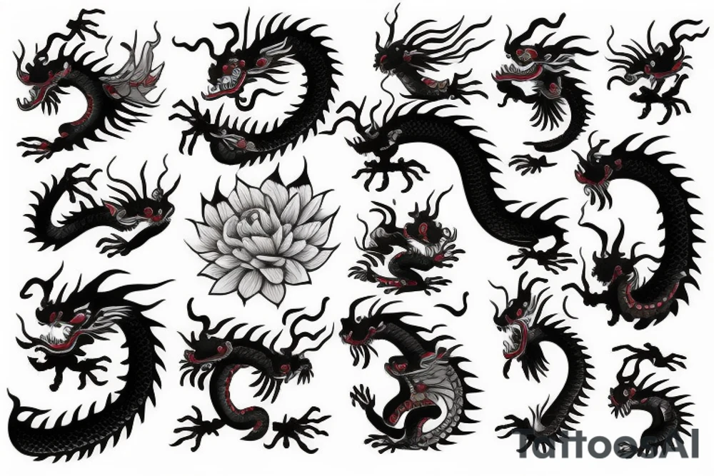 Chinese dragon with flowers tattoo idea