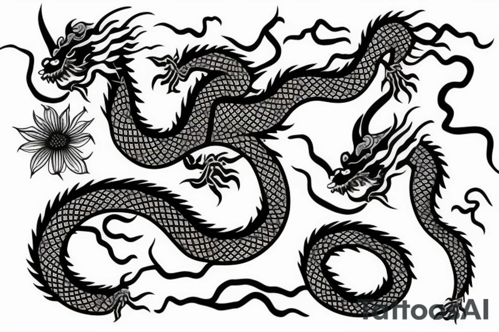 Chinese dragon with flowers tattoo idea