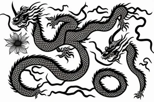 Chinese dragon with flowers tattoo idea