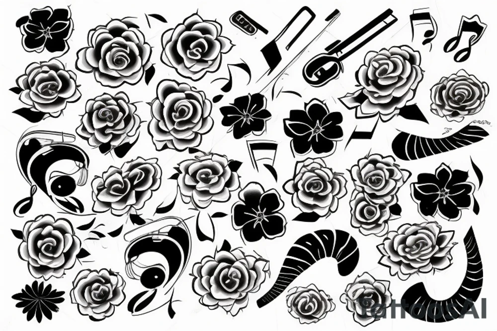 music sign with japans flowers tattoo idea