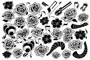 music sign with japans flowers tattoo idea