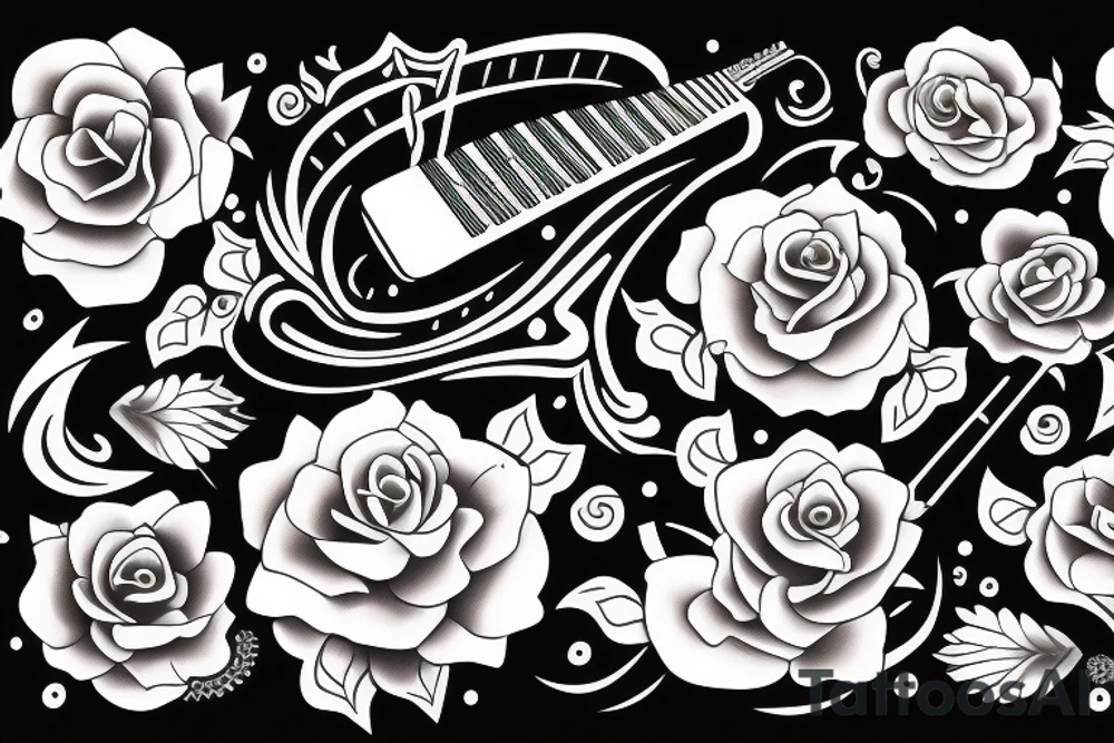 music sign with japans flowers tattoo idea