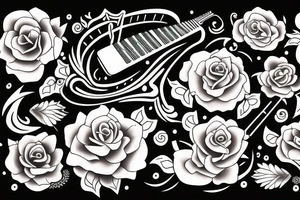 music sign with japans flowers tattoo idea