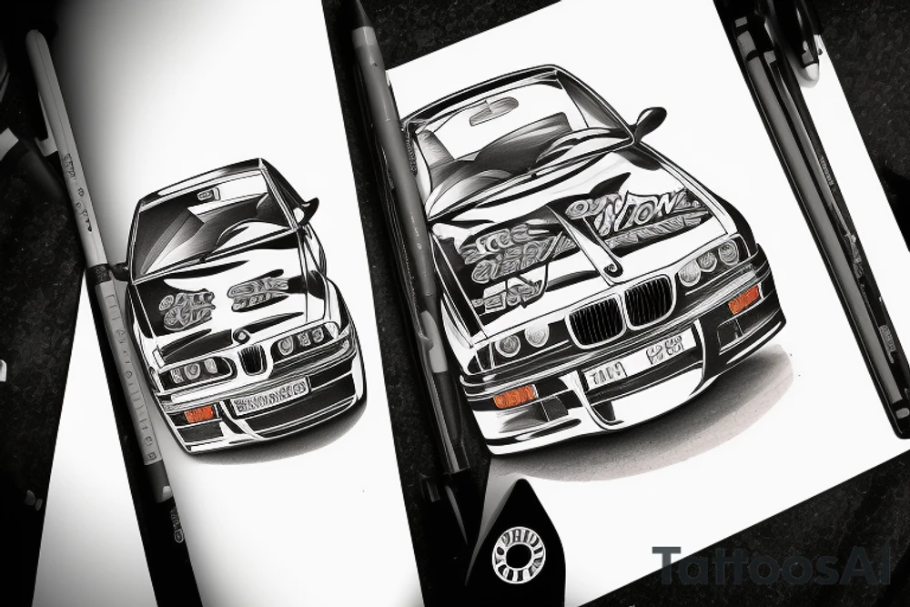 BMW E36 with the name ‘bb boys’ tattoo idea