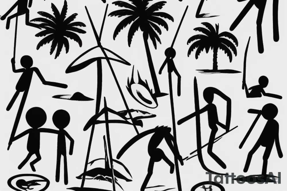 small stickmen on beach tattoo idea