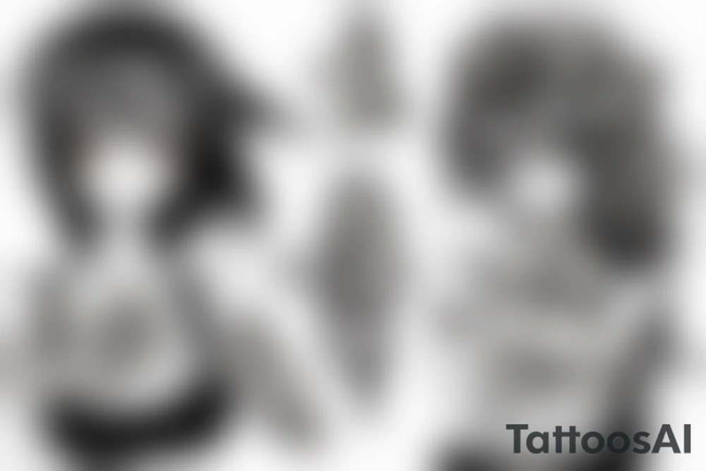 Anime girl, 3d, HDR, super detailed tattoo idea