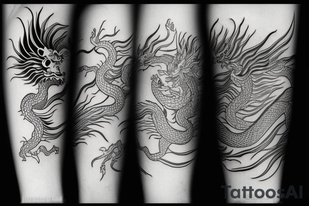 long chinese dragon with abstract figures tattoo idea