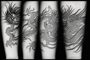 long chinese dragon with abstract figures tattoo idea